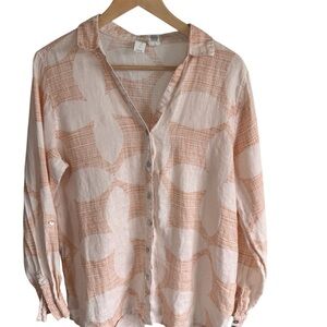 Joie Light Pink Geometric Women's Blouse Button Down Shirt 100% Linen Large